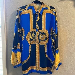 Vintage Versace silk shirt mermaid seahorse koi fish unicorn rare